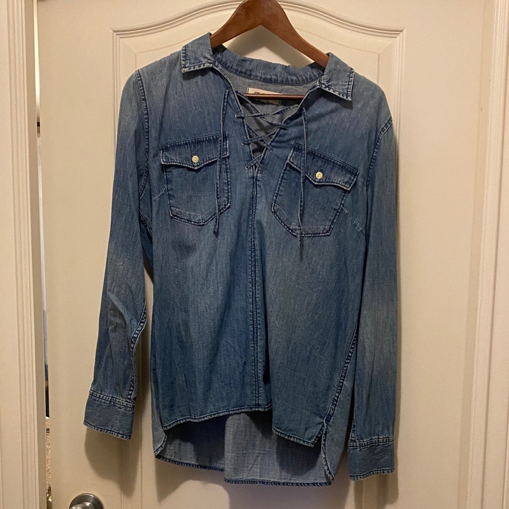 Denim lace up chambray shirt
